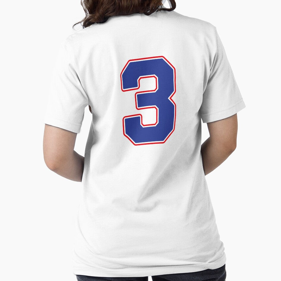 Jersey Number 3 / Player Shirt Number Three (Blue with Red Outline) by STUDIO-72