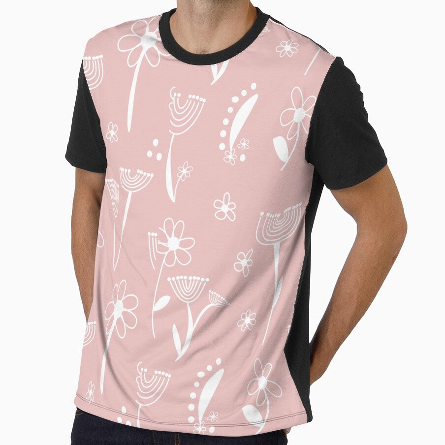 Hand drawn wild flower seamless pattern - blush pastel pink and white.  Caroline Laursen original by Caroline Laursen