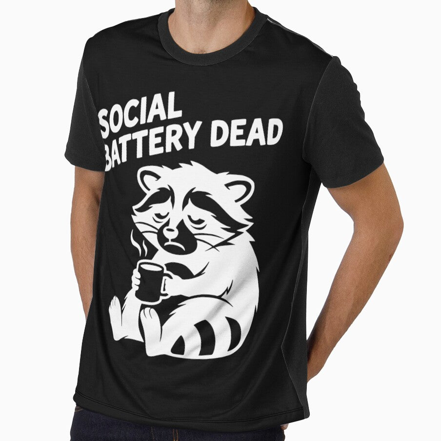 Social Battery Dead Raccoon Streetwear Graphic Tee by MavtM