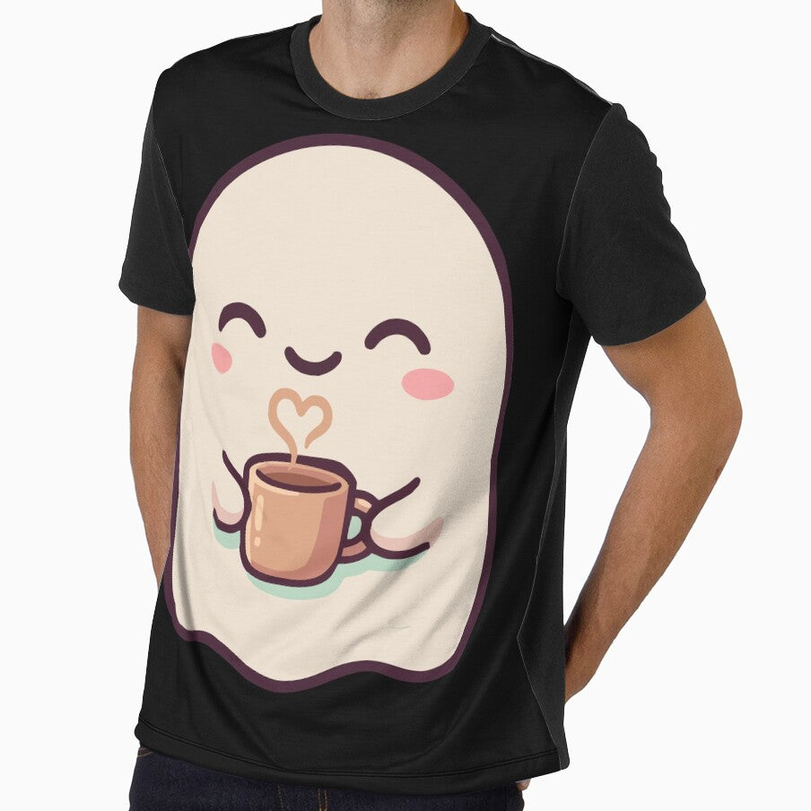 Minimal Kawaii Ghost Coffee Cute Aesthetic by Hauntingly Cute