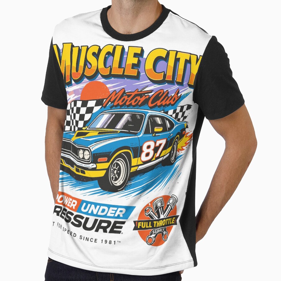 Muscle City Motor Club Racing Tee by Matinez Pink