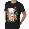 Cute Axolotl With Tropical Flowers by Bawek85Designs