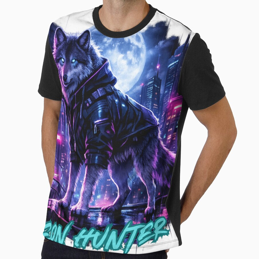 Neon Hunter Cyberpunk Wolf Streetwear Design by Black Signal