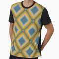 Mid-century Retro Geometric Pattern - Olive yellow and dusty blue by JMgraphic Unisex , , , Long Sleeve Tee