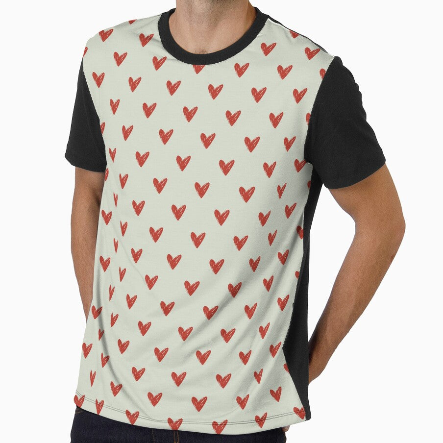 Minimalist Red Heart Pattern for Romantic Souls | Hand Drawn Heart Illustration for Valentine's Day Gift | Sage Green and Red Hearts Pattern | Cute Heart Doodle for Girlfriend Gift by VivaFy