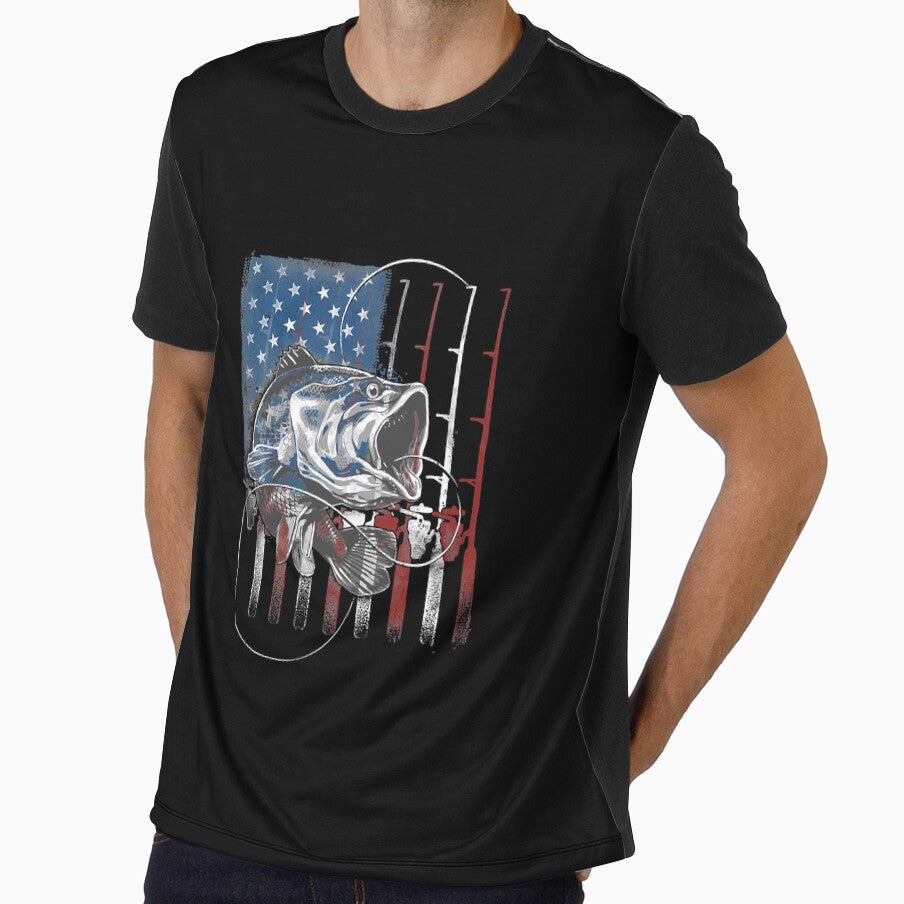 Fishing American Flag Vintage-USA Bass Fisherman by WilliamQuinnell