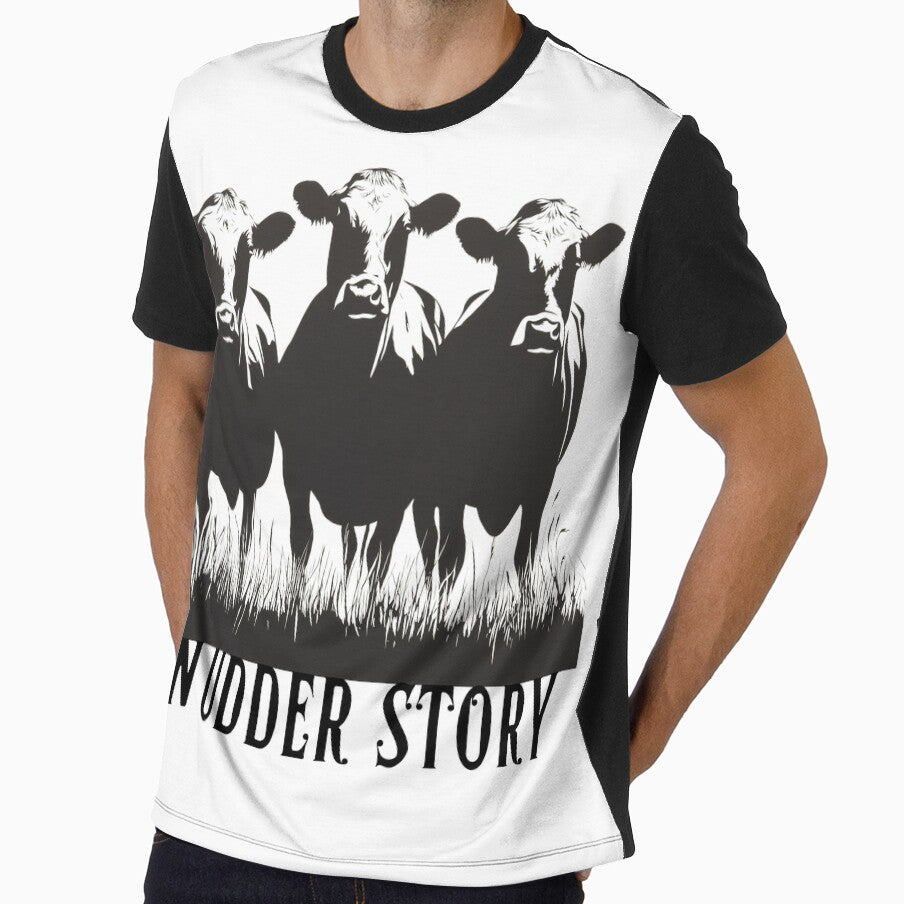 Black Cows 'An Udder Story' T-Shirt by Mytsdesigns