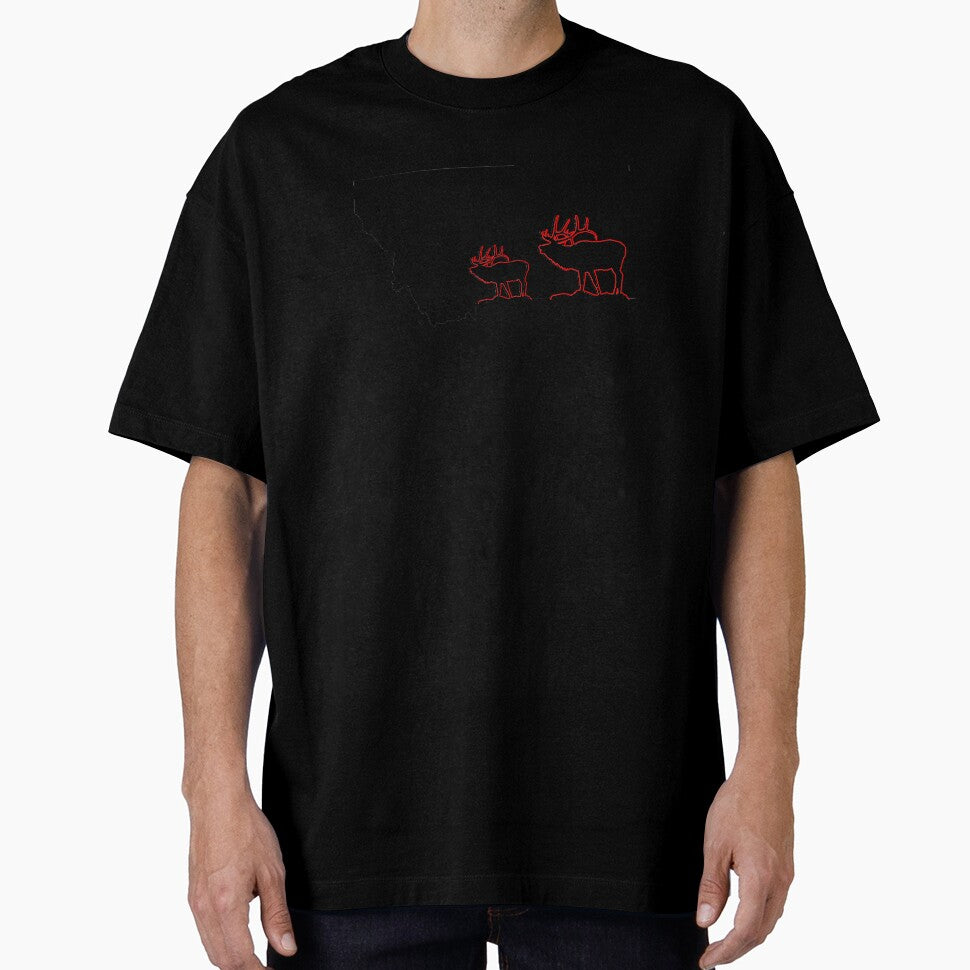 image of Montana state with outline of Elk inside black by hadleydesigns