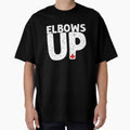 ELBOWS UP Bold Distressed Typography with Red Maple Leaf - Playful Canadian Inspired Design by BrushRushX