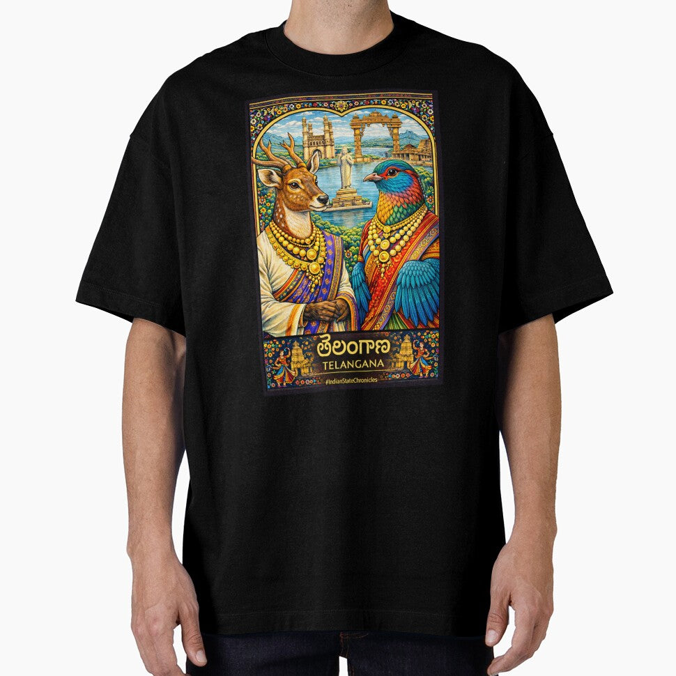 Telangana T-Shirt | Heritage Spotted Deer (Jinka) & Indian Roller (Palapitta) Art | IndianStateChronicles by freezed-frames