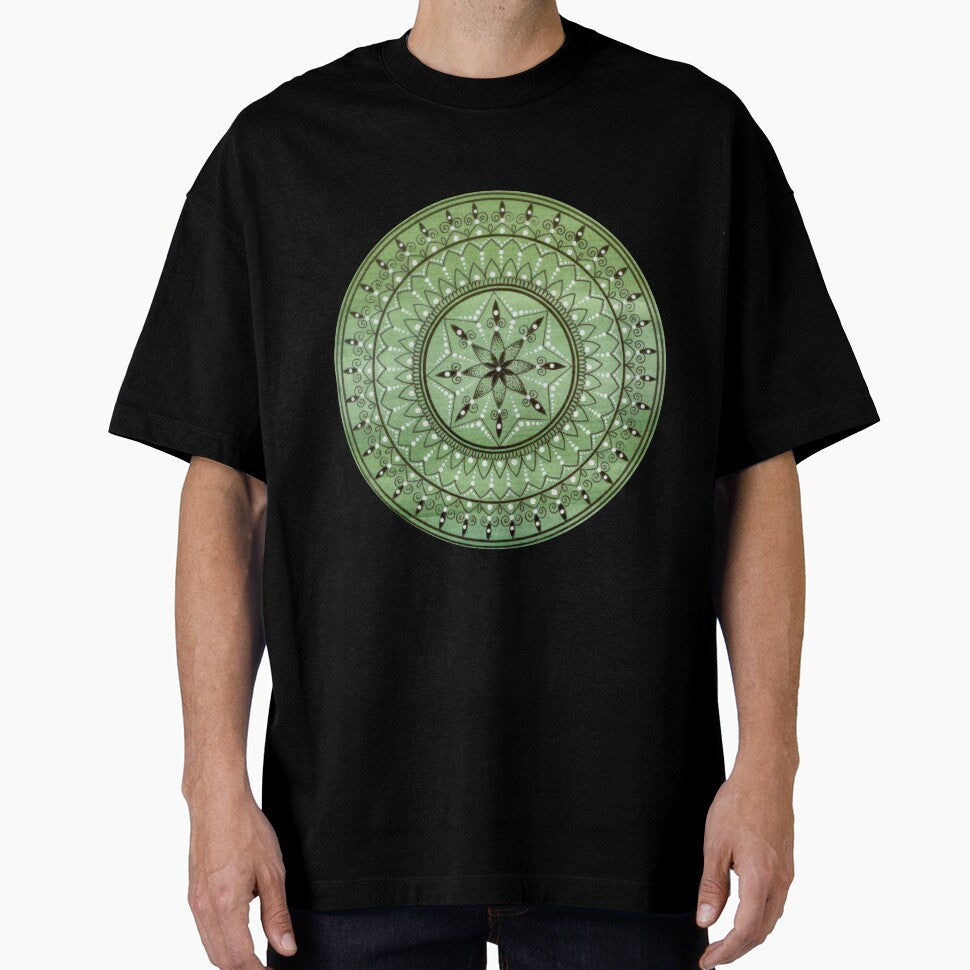 Hand Drawn Green And White Mandala by Zedart