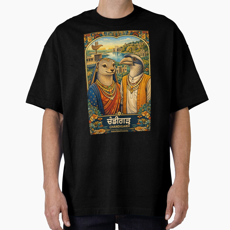 Chandigarh T-Shirt | Heritage Indian Grey Mongoose & Indian Grey Hornbill Art | IndianStateChronicles by freezed-frames
