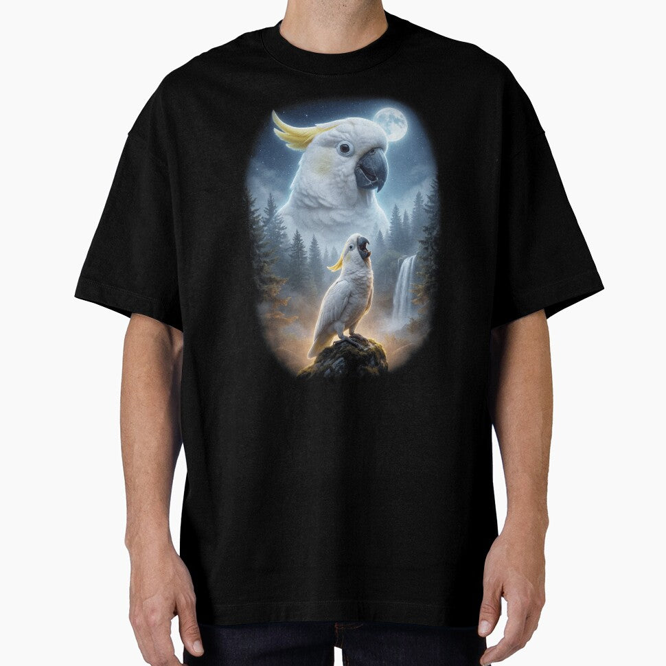 Funny White Umbrella Cockatoo Howling Moon Art Parrot Lover by DoodleTortle
