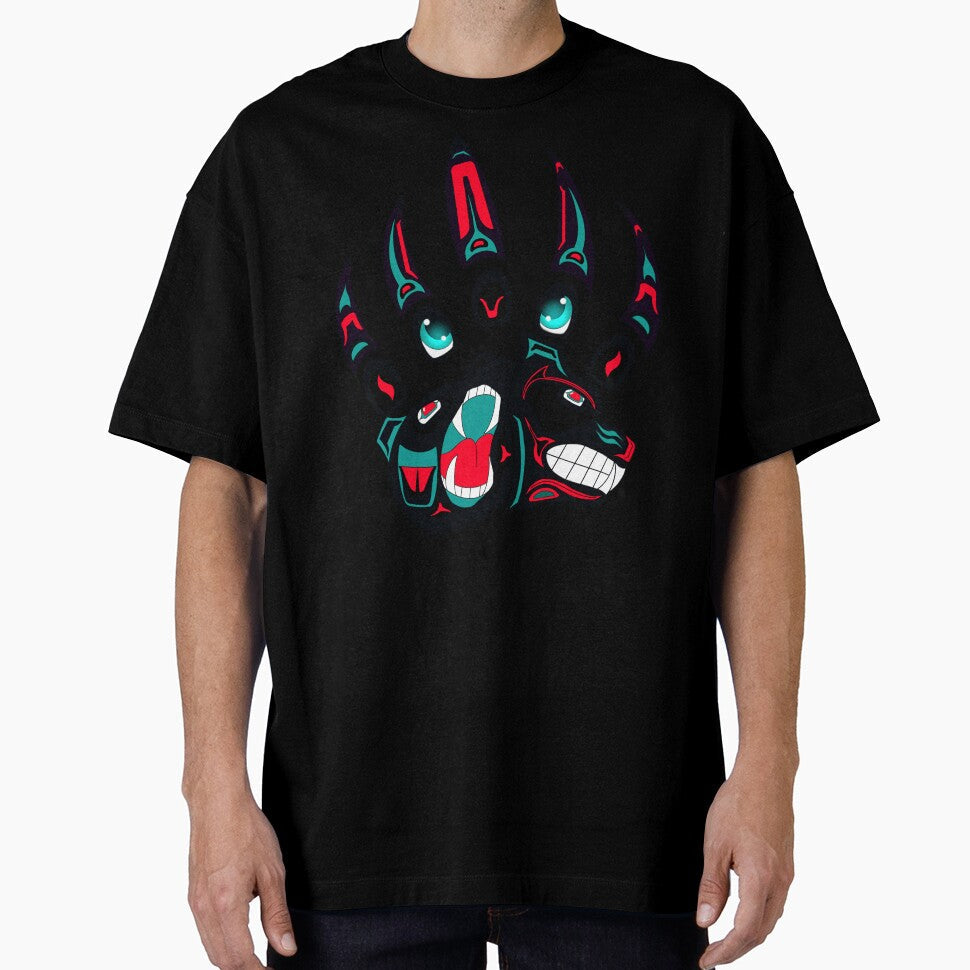 Tlingit Wolf and bear claw (Black) by RobsArtwork Unisex , , , Long Sleeve Tee