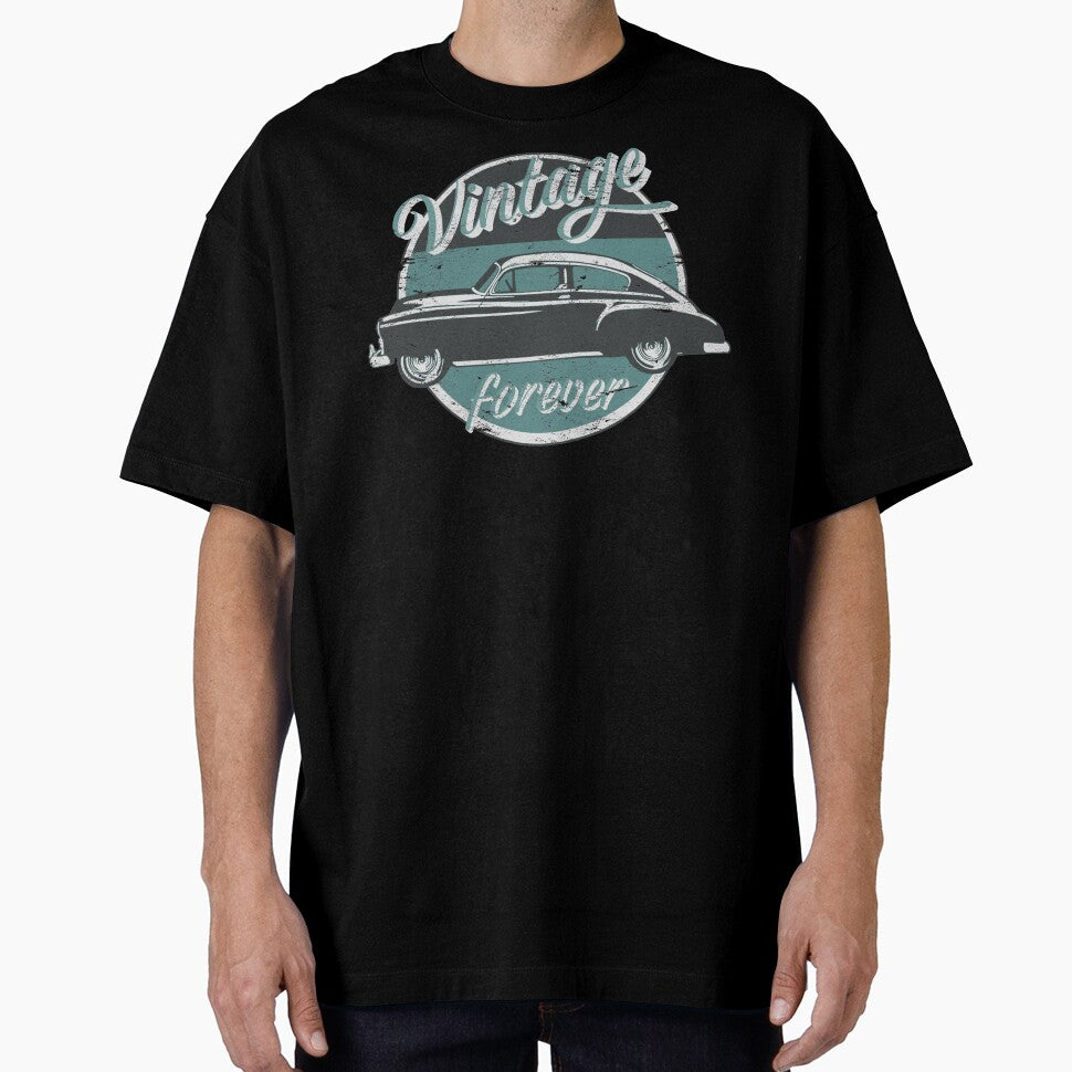 Vintage Car Forever Teal Color Distressed Slogan Design by TrulyEpoque