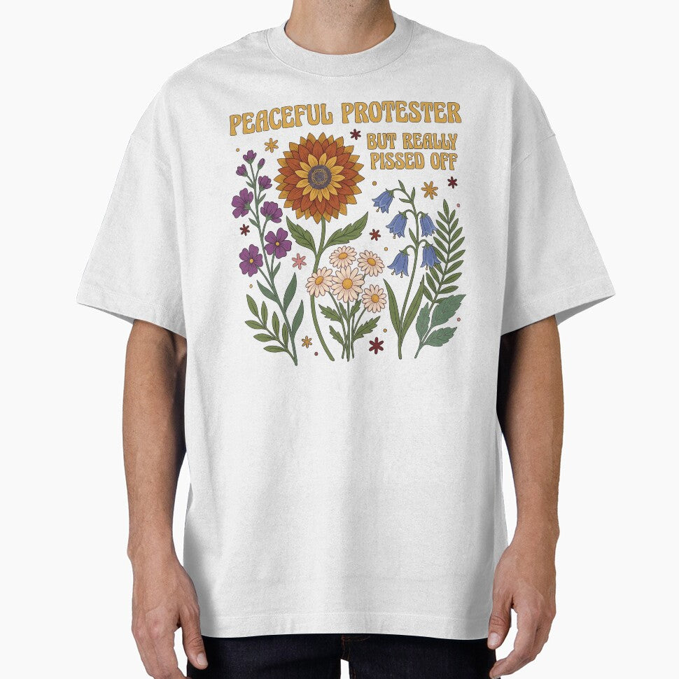 Retro Peaceful Protester But Really Pissed Off Vintage Floral by rediscoveredapp Unisex , , , Long Sleeve Tee