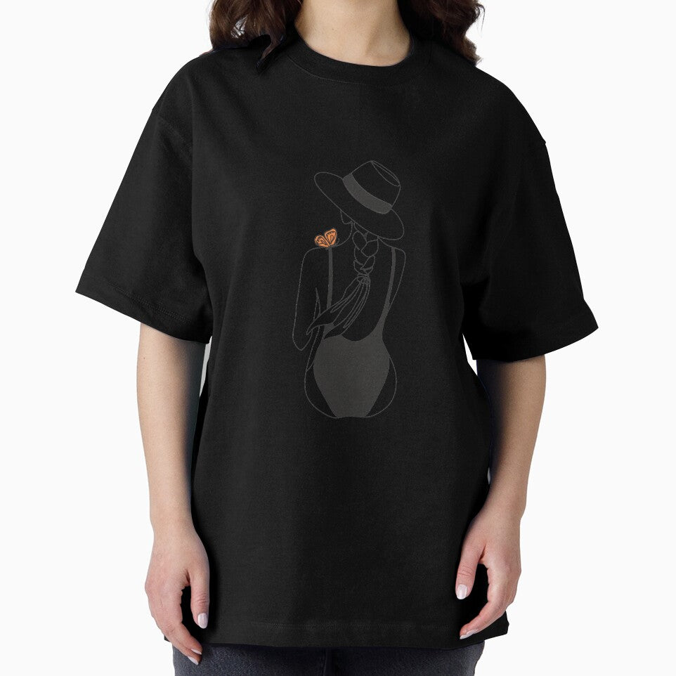 Line Art sexy woman in hat.Vector.Minimalistic logo illustration.Woman Line Drawing., One Line Drawing.Butterfly on the shoulder. by Nina Velychko