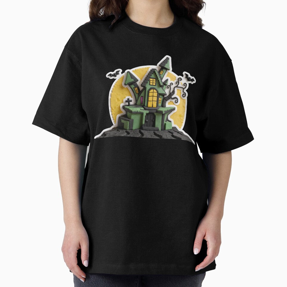 Spooky haunted house with bats and moon, halloween by Creative88Art