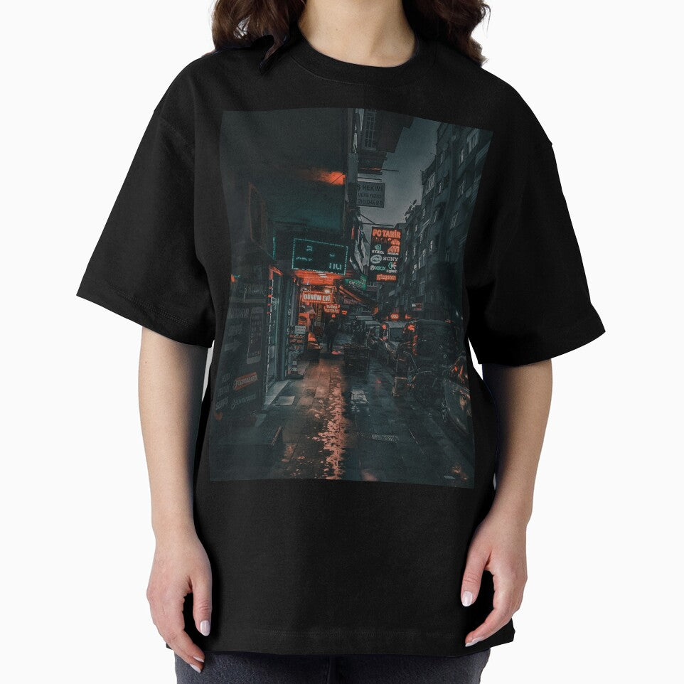 Neon City Style Side View Of A Street With Cars And Buildings At Night by Red-ElYoubi