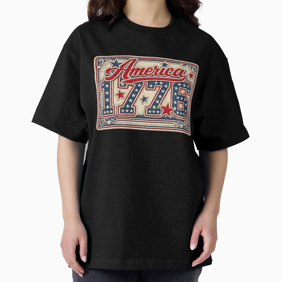 America 1776 Vintage Embroidered Patch Style Design  Retro Patriotic Stars USA Independence Day Shirt by Pattranit56