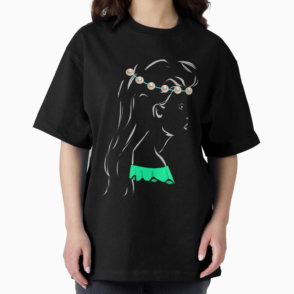 Line art pretty girl with long hair and eyelashes wearing hot green off shoulder dress and pearl crown by SGS-