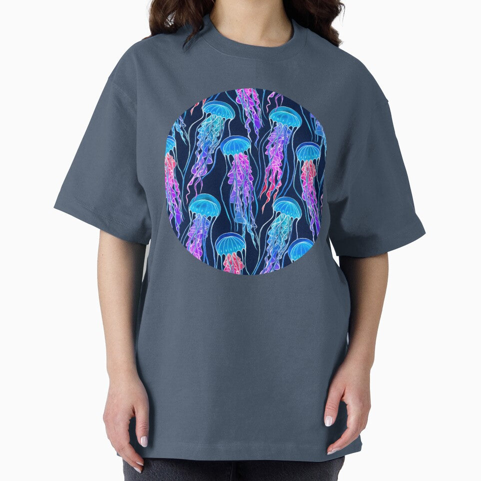 Luminescent Rainbow Jellyfish on Navy Blue by micklyn