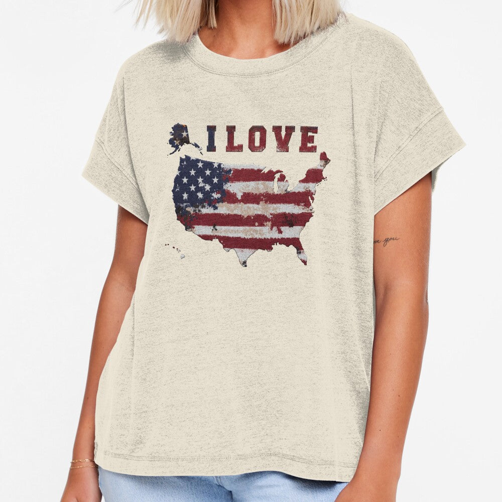 i love america - splash american flag on grunge united states map badge embroidery iron patch textured graphic artwork by hayrpictures