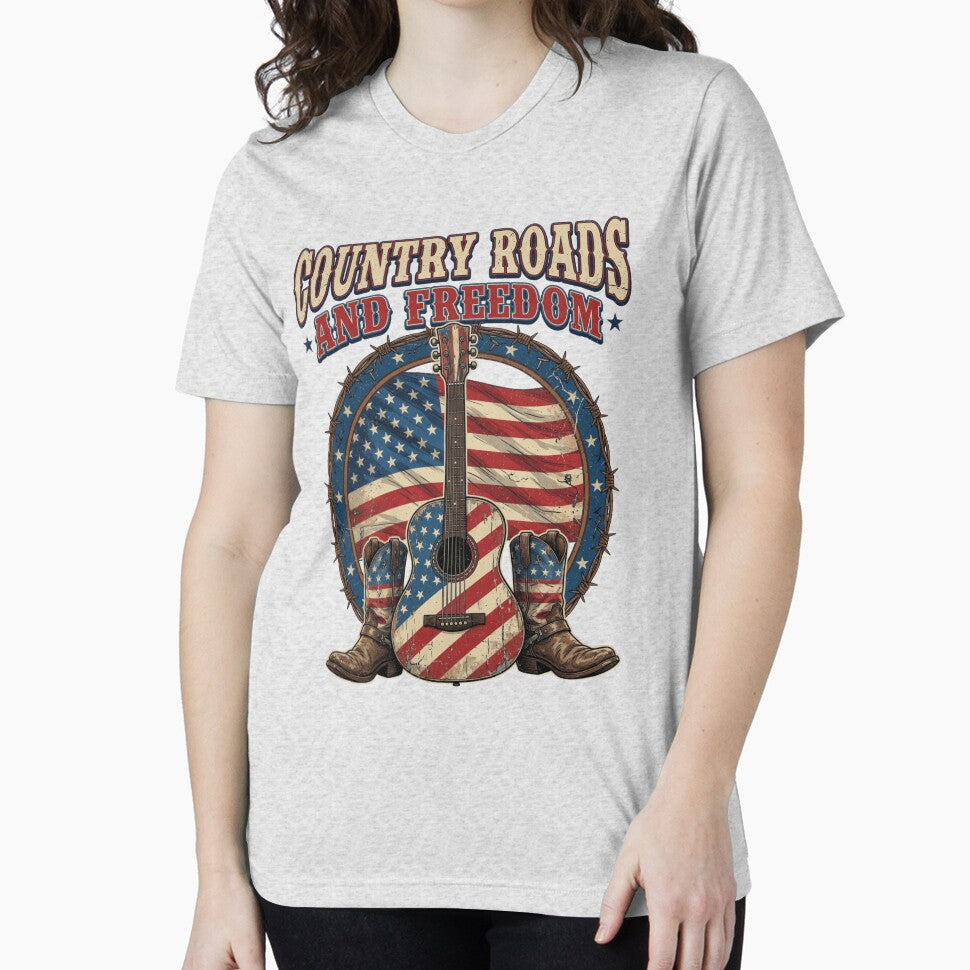 Vintage Country Roads and Freedom Guitar Cowboy Boots Patriotic by CF_VintageDesign