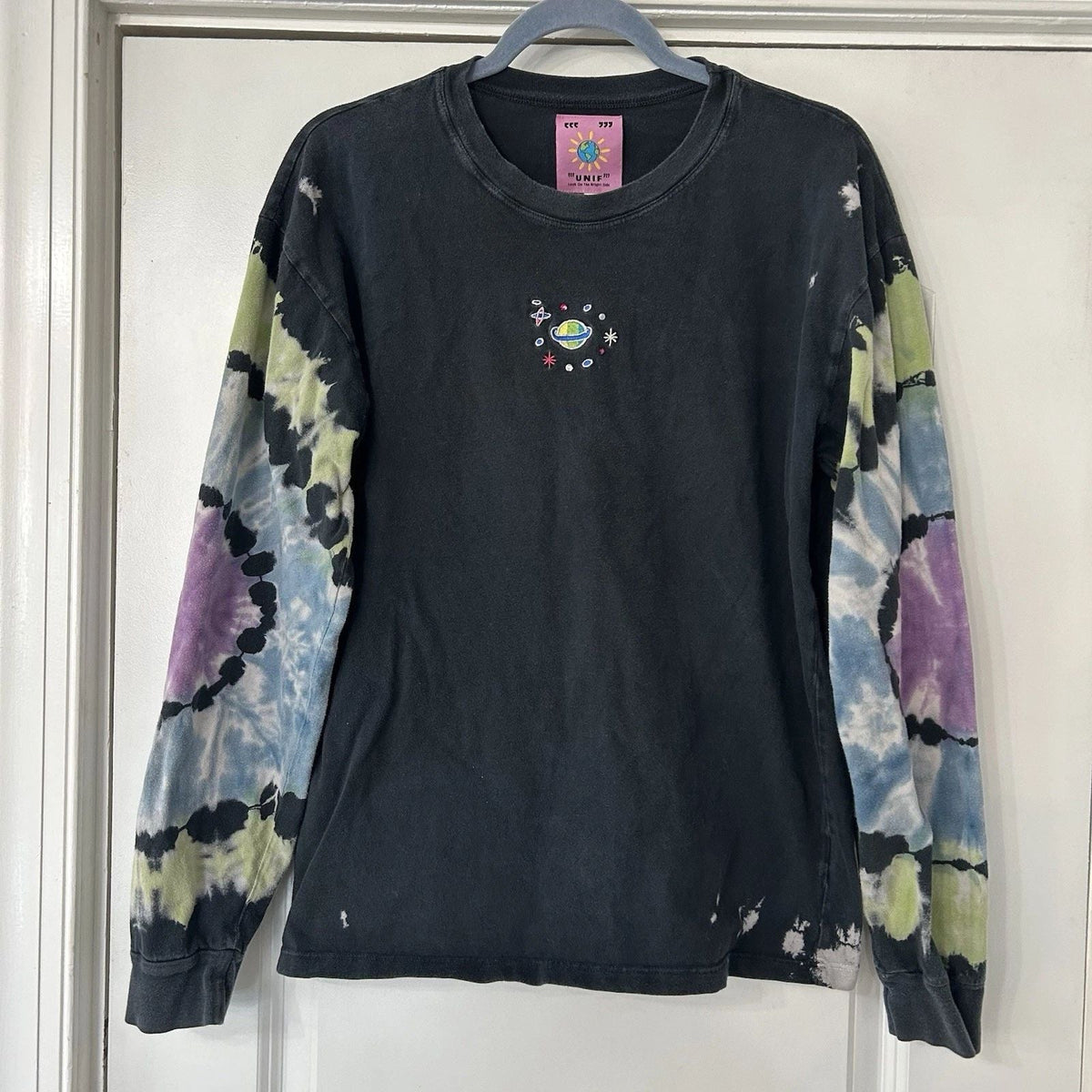 UNIF Tie Die Outer Space Long Sleeve Boho Hippie Rhinestones Black GUC Unisex , , , Long Sleeve Tee