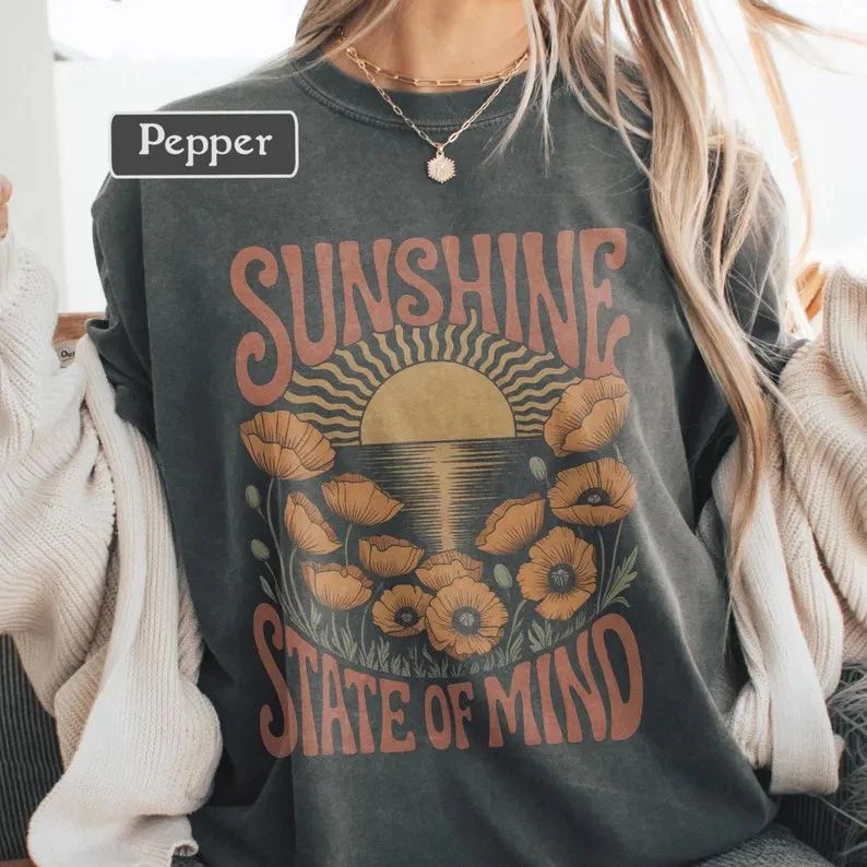 Boho Sun Botanical Retro Comfort Tee Graphic Shirt Relaxed Unisex , , , Long Sleeve Tee