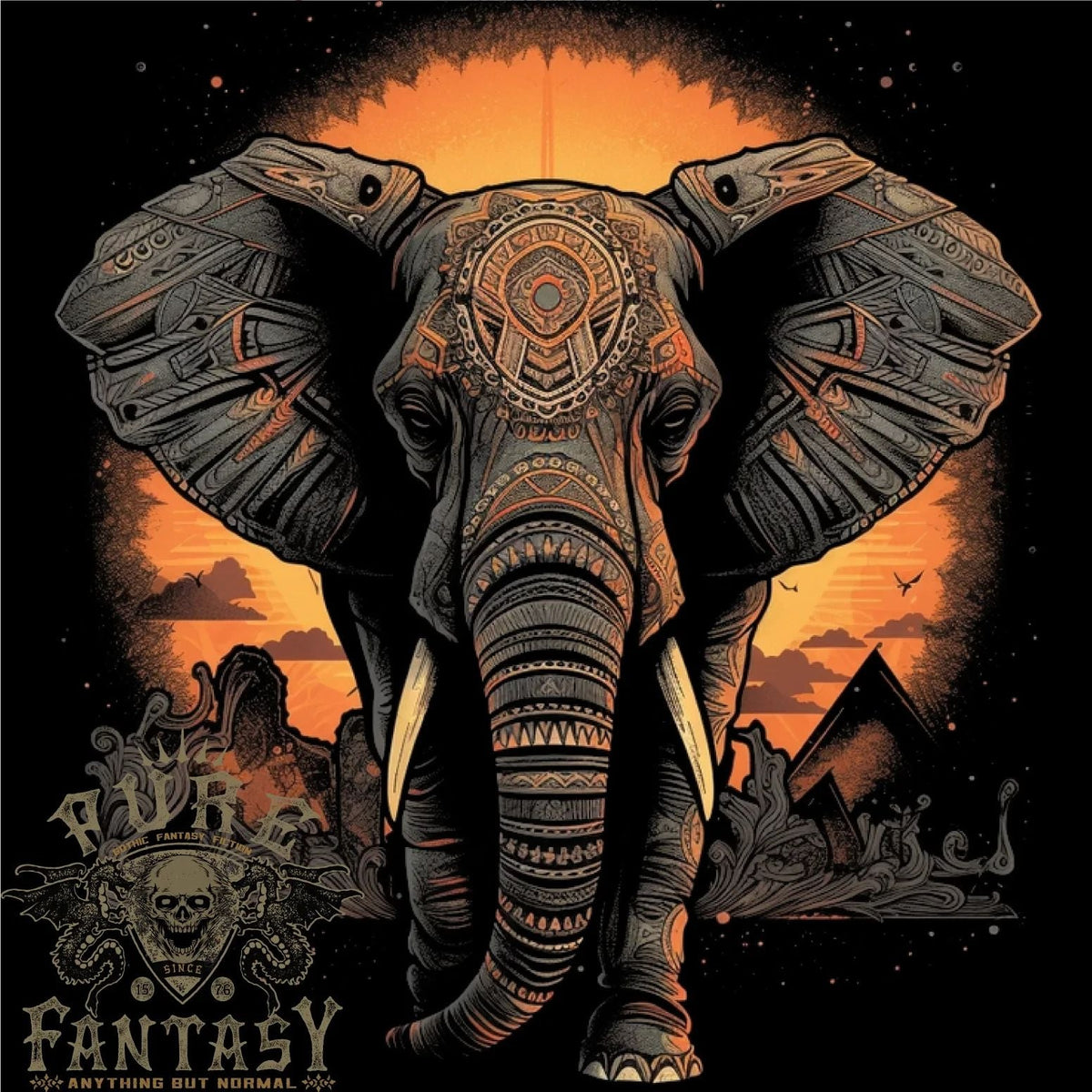 Sunset Tribal Elephant Fantasy Mens 100% Cotton Unisex , , , Long Sleeve Tee