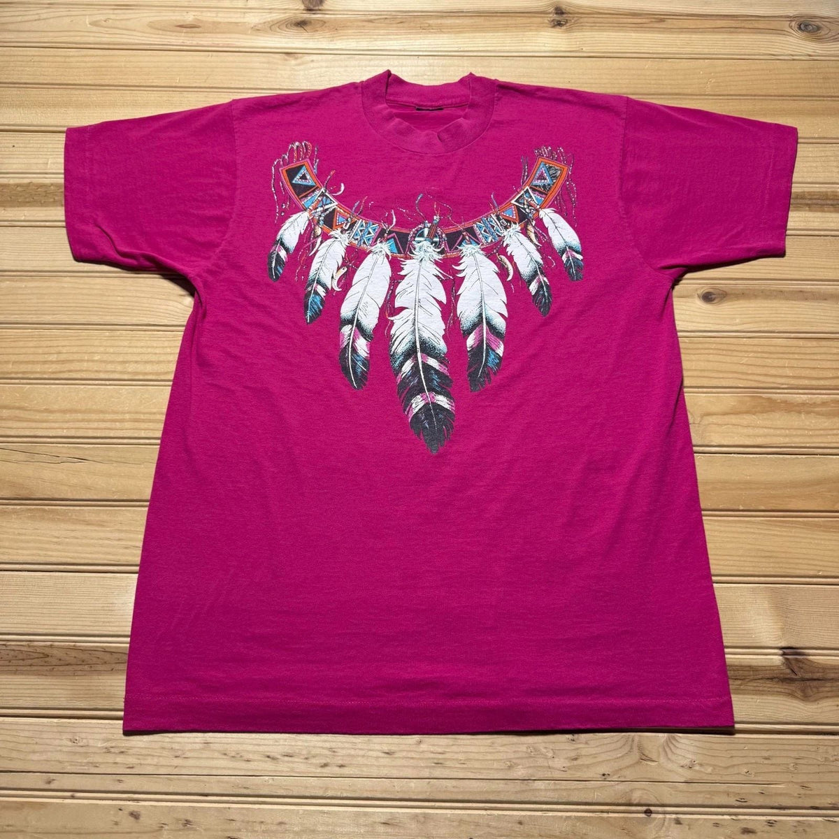 Vintage 90s Native American Boho Tribal Necklace Feather Graphic - Large Unisex , , , Long Sleeve Tee