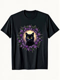 s & s Black Cat & Purple Lilac Moonlit Gothic Boho - 100% Unisex Casua Unisex , , , Long Sleeve Tee