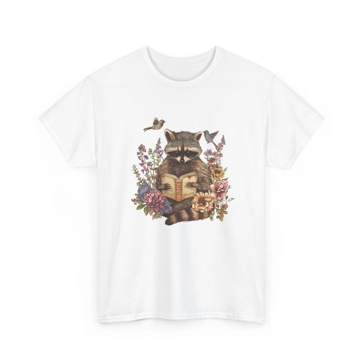 Boho Floral Raccoon Reading Book Whimsical Book Lover Shirt Unisex , , , Long Sleeve Tee