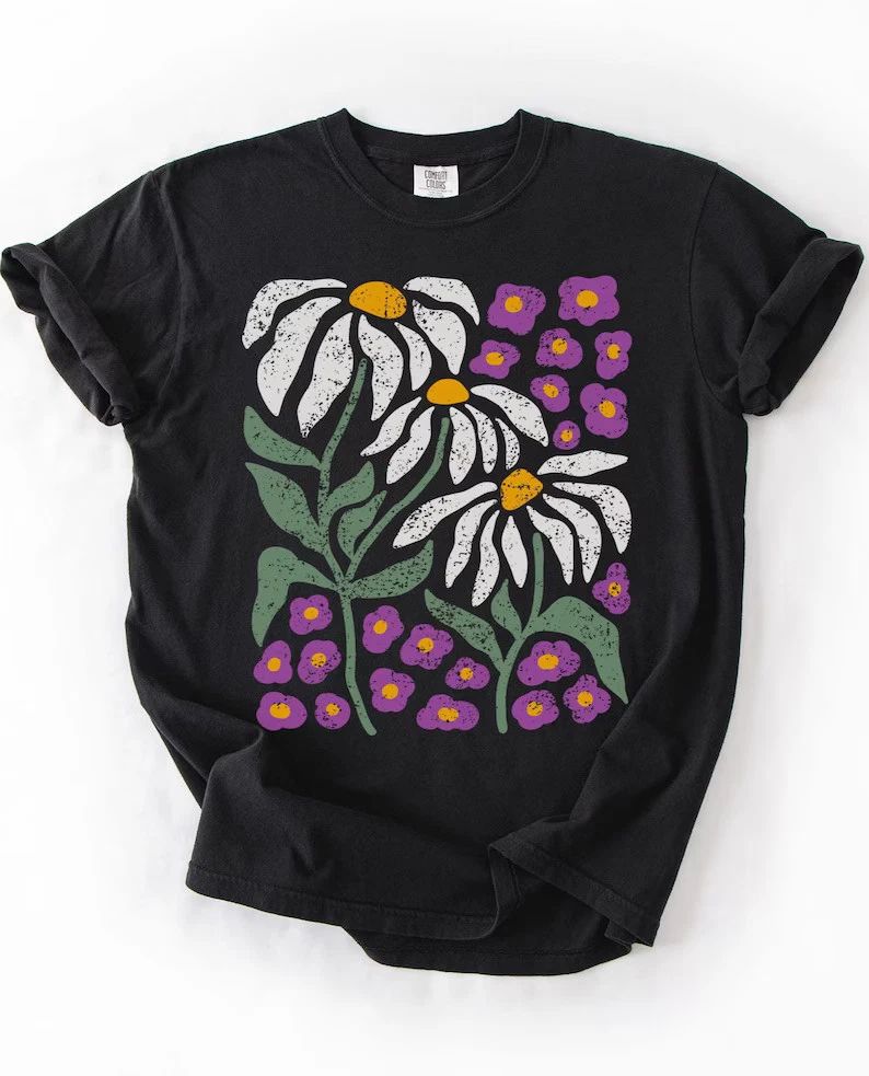 Floral Boho Daisy Flower Comfort Tee Shirt Soft Cotton Gift Unisex , , , Long Sleeve Tee