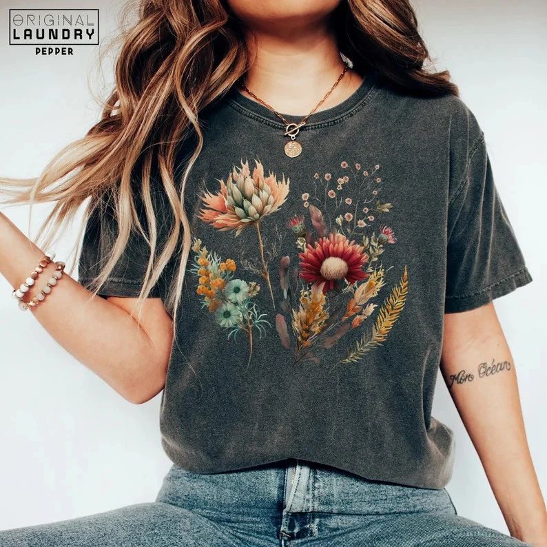 Boho Wildflower Botanical Nature Floral Comfort Tee Unisex , , , Long Sleeve Tee